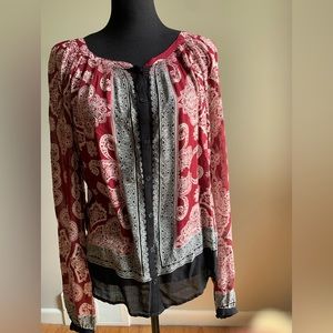 Lucky Brand red and black boho blouse